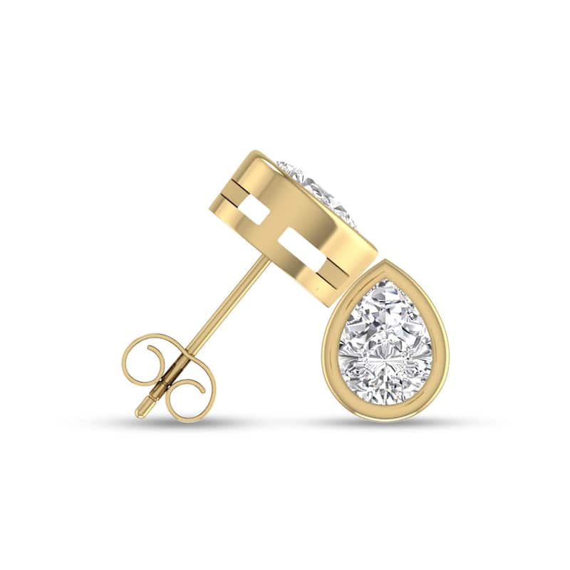 Marquee Lab Grown 3/4 Carat Pear Shaped Bezel Set Solitaire Diamond Earrings in 14K Yellow Gold