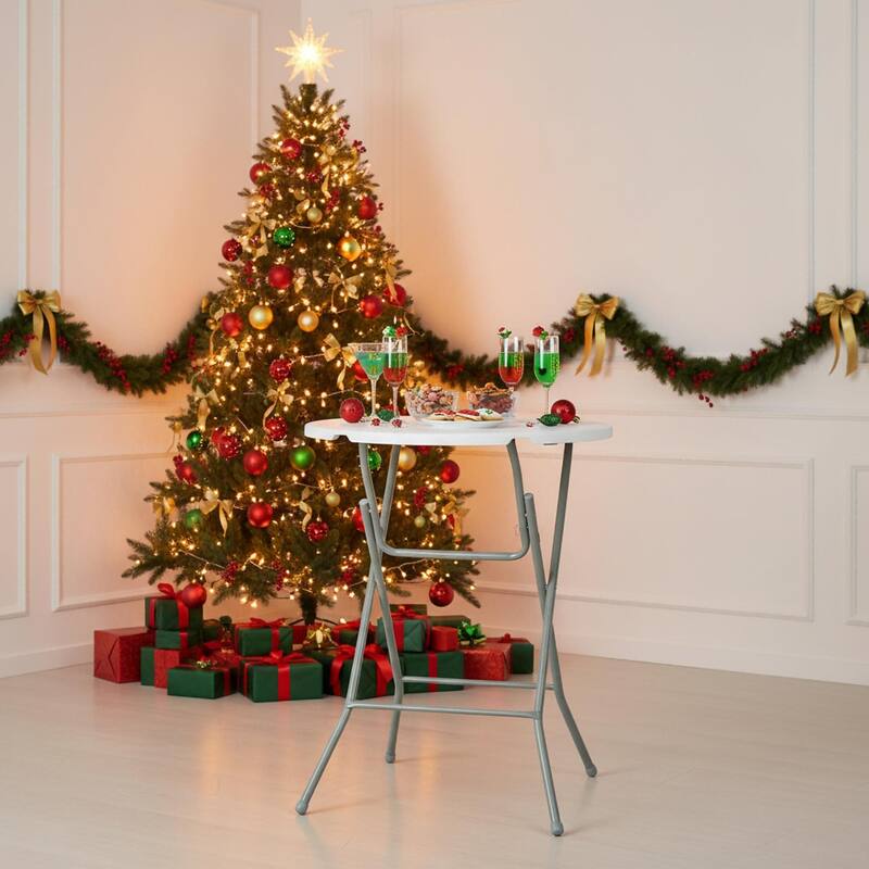 HOMYLIN 31.5" Folding Round Bar Table with Metal Frame for Indoor/Outdoor