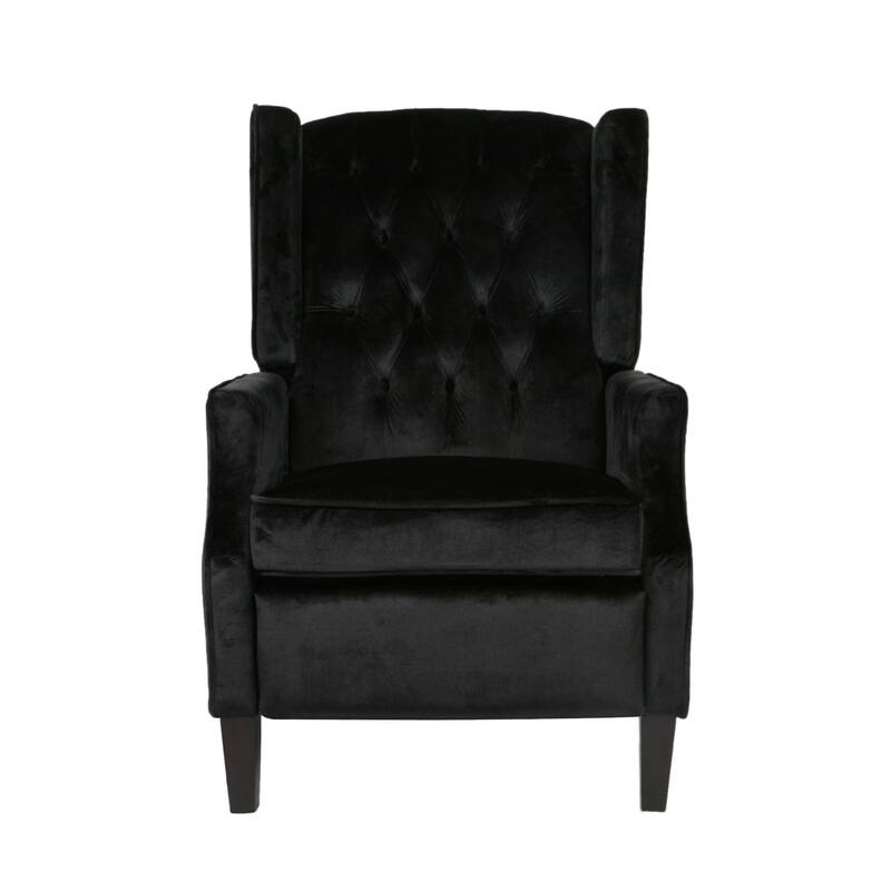Octa Manual Recliner Chair, Button Tufted Wingback Design Black Velvet