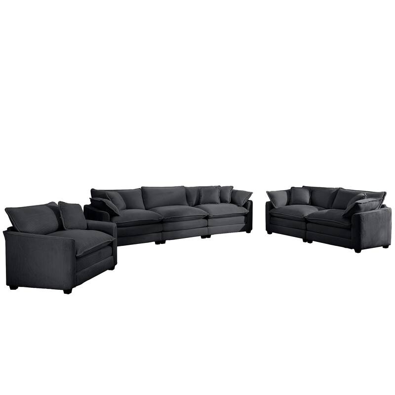 Oversized 3 - Piece Sofa Set with Corduroy 3-Seater Sofa and 2-Seater Loveseat & Single Deep Seat Sofa Chair for Livingroom