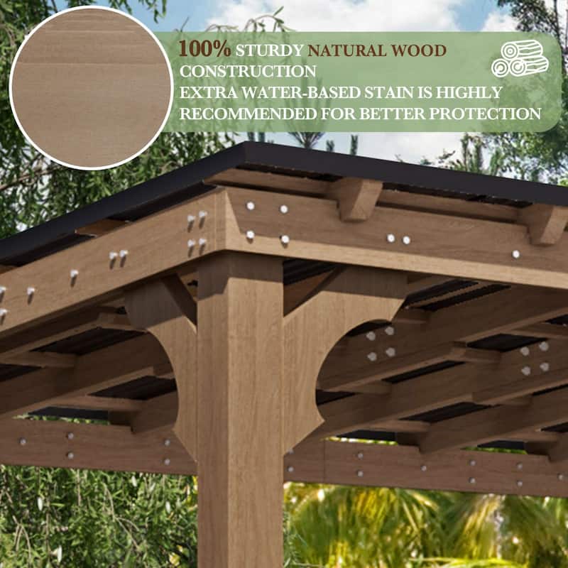 VEIKOUS Wood BBQ Grill Gazebo with Steel Roof for Patio Garden Backyard and Lawn