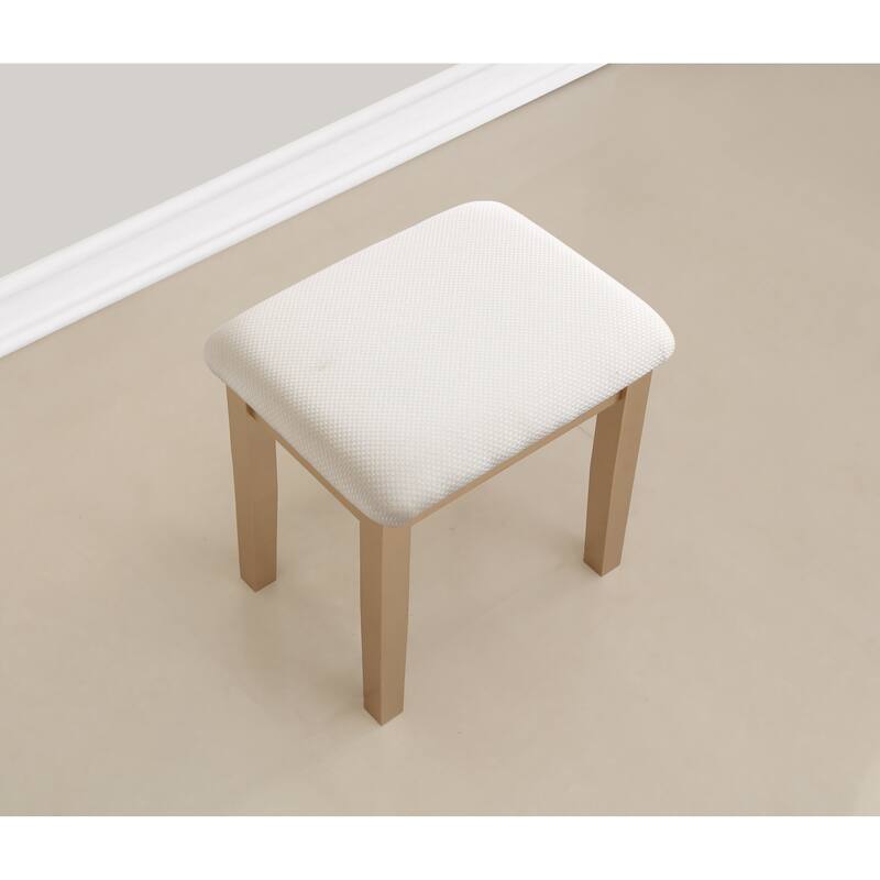 Bedroom Makeup Vanity Desk and Stool Set, Vanity Set Includes Dressing Table, Swivel Adjustable Oval Mirror and Stool