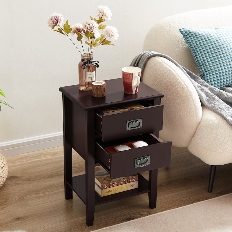 VECELO Modern Nightstands with 2-Drawers and Storage Shelf (Set of 2)