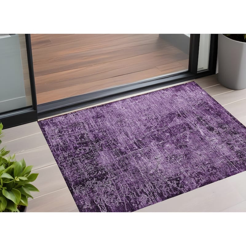Almisi Artistic Abstract Weather Resistant Blended Style Outdoor Rug - 3' x 5' - Purple