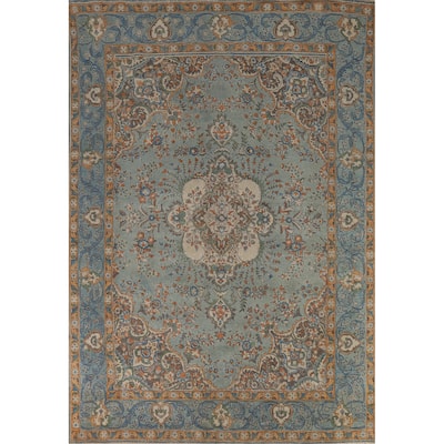 Light Blue Floral Tabriz Persian Rug Hand-Knotted Wool Carpet - 7'7"x 11'1"