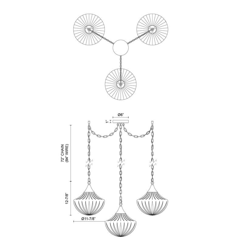 Alora Lighting MP651312 Farrah 3 Light 12" Wide Multi Light Pendant
