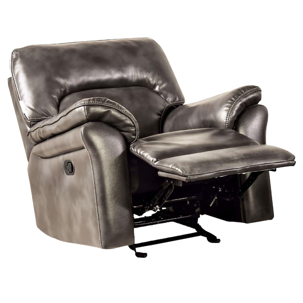 Josy Manual Glider Recliner Chair, Pillow Top Arms, Dark Gray Faux Leather