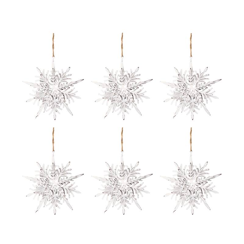 6.1x1.8x6.3" Iron Snowflake Hanger, Decorative Hanging Ball Christmas Tree Ornaments for Holiday Party Decorations, Set of 6