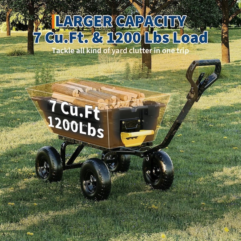 Heavy-Duty 1200lb Yard Dump Cart 7 Cu Ft Bed 2-in-1 Handle and 13In All-Terrain Tires