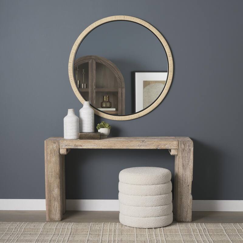 Vasie Black Wood w/ Jute Round Mirror - 42.0L x 1.0W x 42.0H