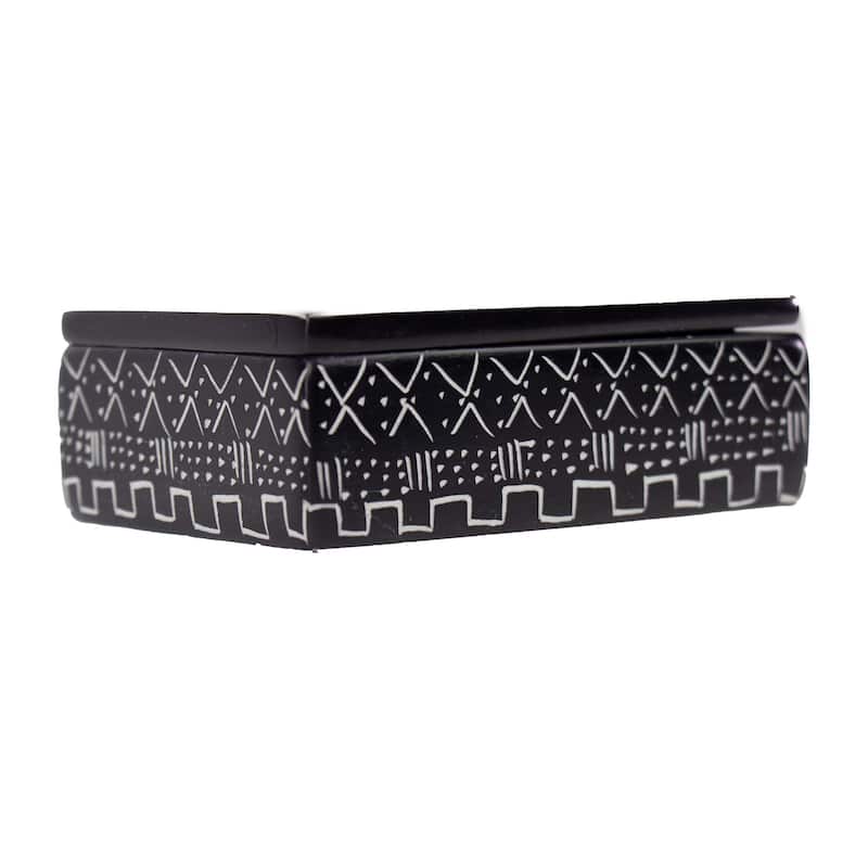 Soapstone Carved Box, Tribal Etching