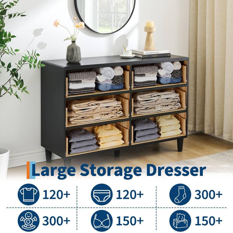 Modern Chest of Drawers with Natural Texture, Curved Profile Design, Dresser TV Stand, Wood Drawer Organizer for Bedroom