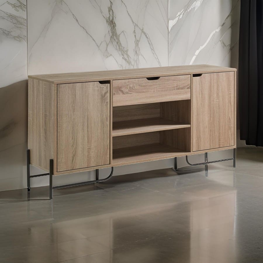 Bery 62 Inch TV Media Entertainment Console, 2 Cabinets, 1 Drawer, Taupe