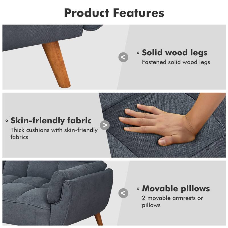 Futon Sofa Bed, Convertible Folding Futon Couch Recliner Lounge For Living Room With 2 Pillow/Armrest
