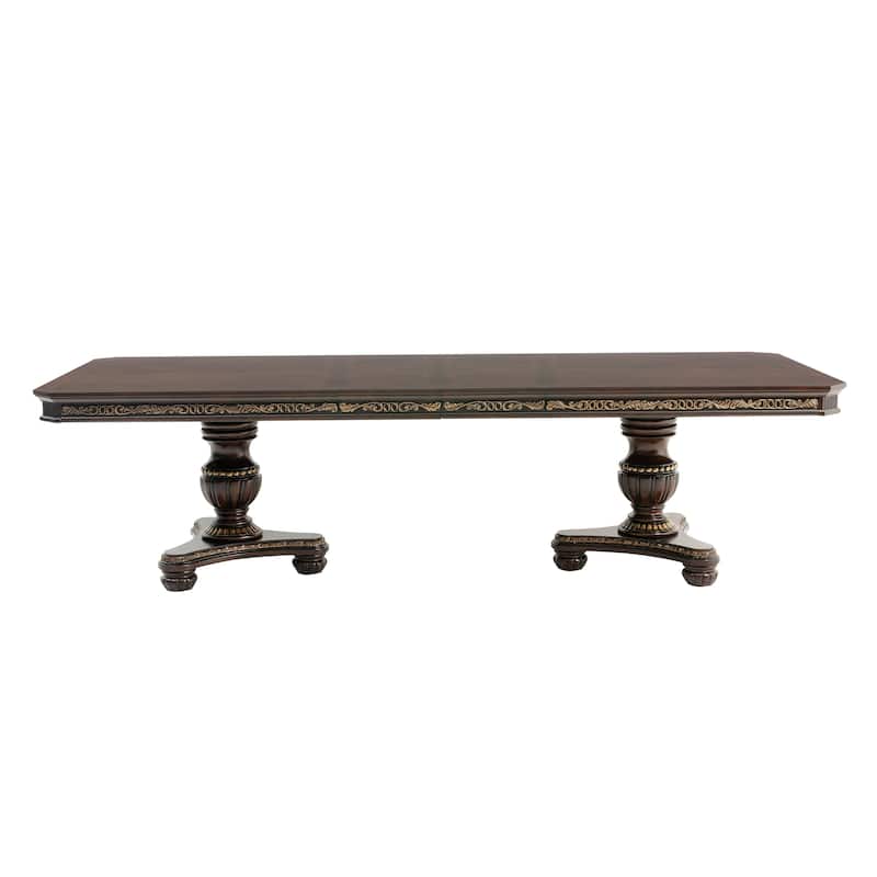 Formal Traditional Dining Set Extendable Table Chairs Cherry Finish with Gold Tipping