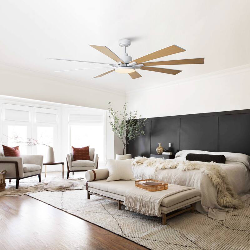 Vaczon Modern 72-in White Wooden 8-Blade Large Windmill Ceiling Fan with Light