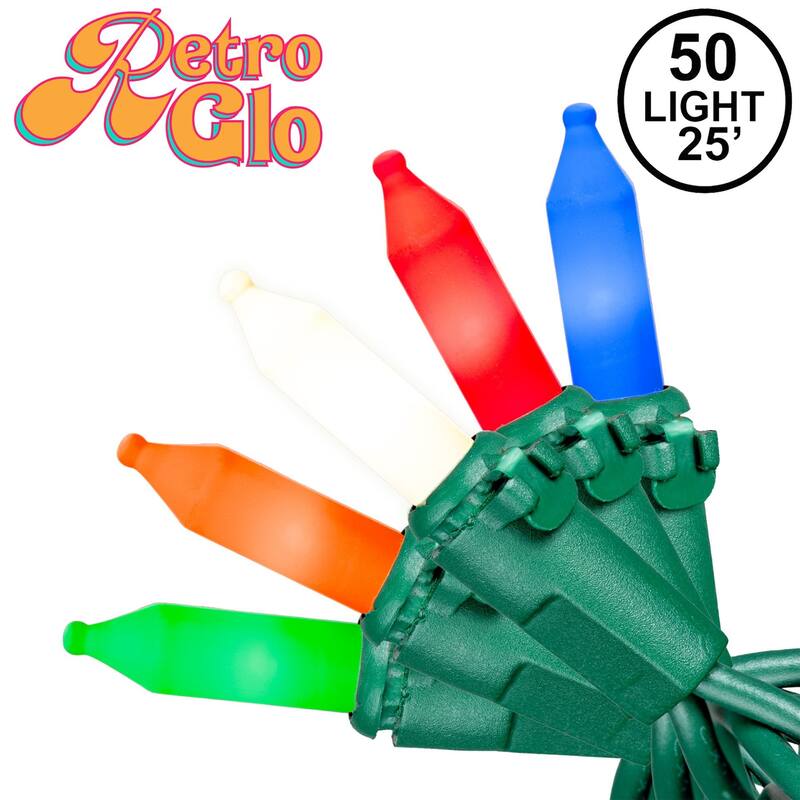 50 Light Traditional LED Christmas Mini Light Set, Patio Lights, Ceramic Bulbs, Green Wire, 25’