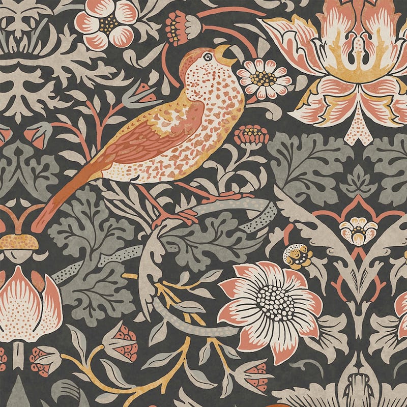 William Morris Strawberry Thief Charcoal Wallpaper
