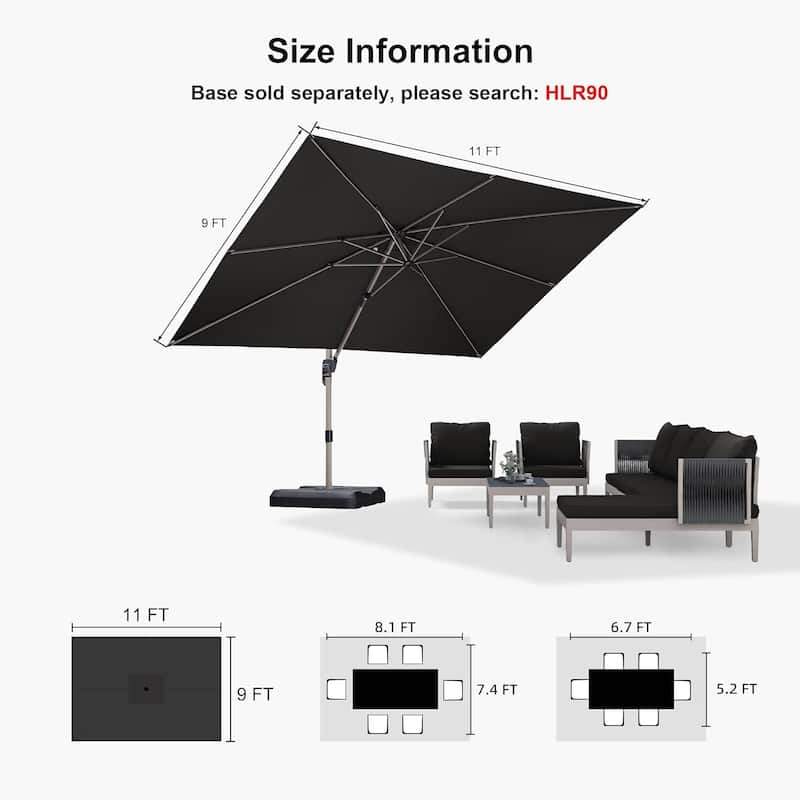 PURPLE LEAF Elegant Champagne-Gold Patio Cantilever Umbrella Adjustable Offset Umbrella