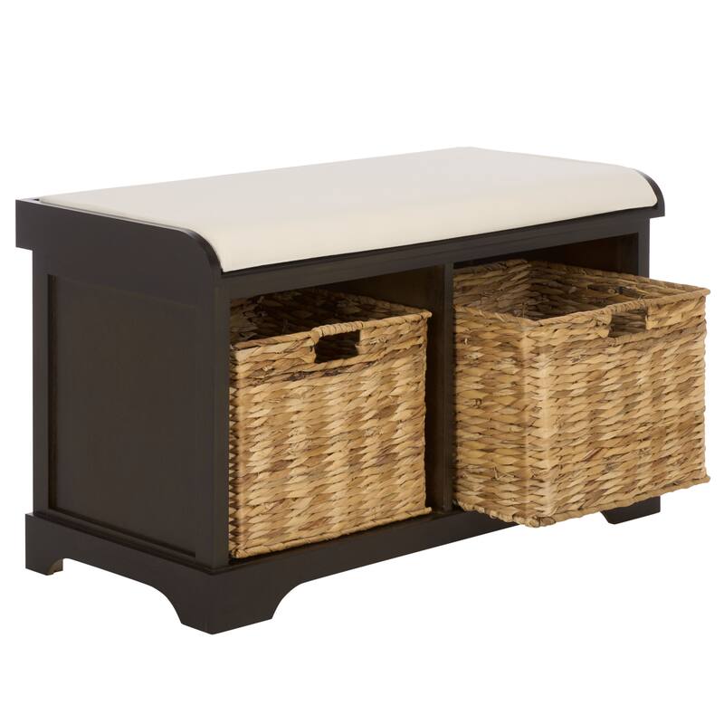 SAFAVIEH Euphemia Brown Woven Storage Basket Bench - 33.5" x 16.1" x 19.9" - 34"W x 16"D x 20"H