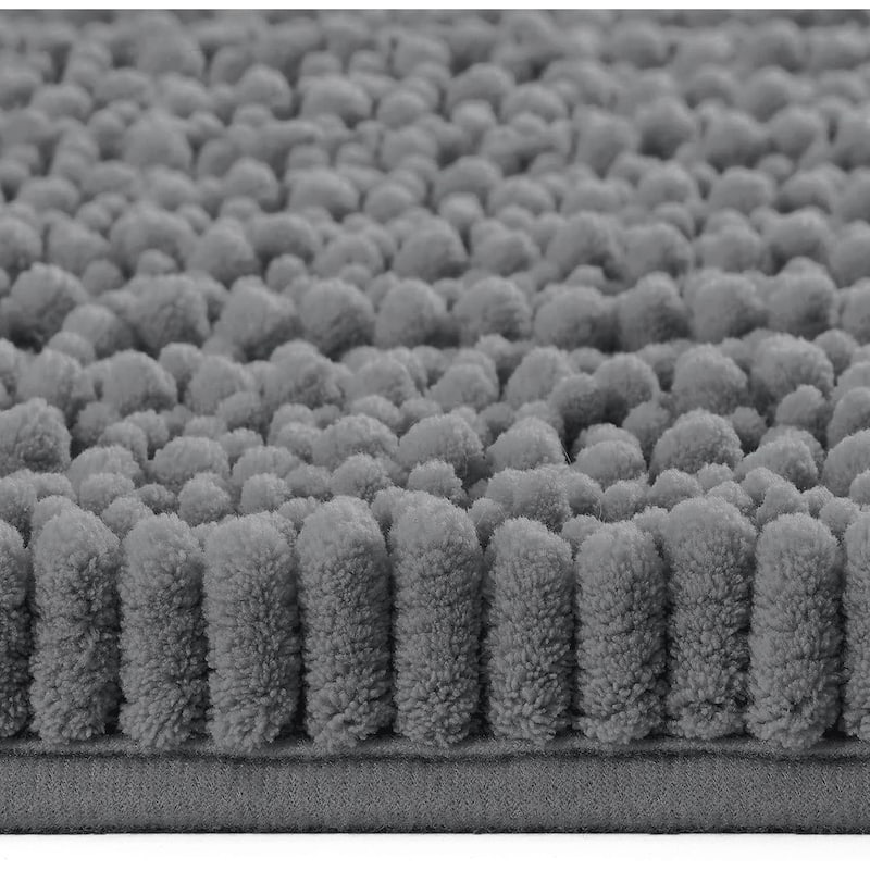 Dark Grey Soft Cozy Plush Chenille Contour Bath Mat Bathroom Rug