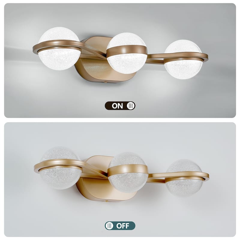 Bathroom Vanity Light, LED 3 Bulb Crystal Sand Acrylic Shades, Wall Mounted Decorative Lighting Fixture