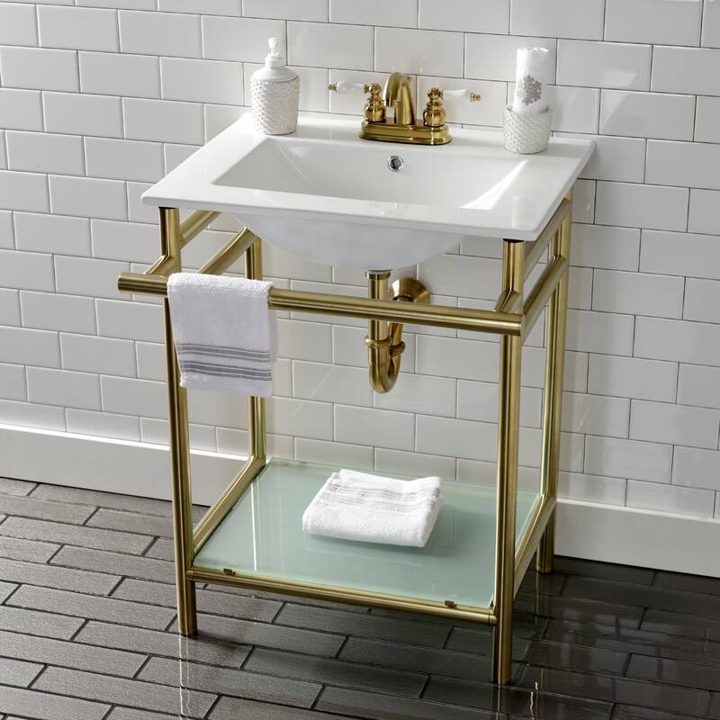 Kingston Brass 24" Rectangular Ceramic, Glass, Stainless Steel Console