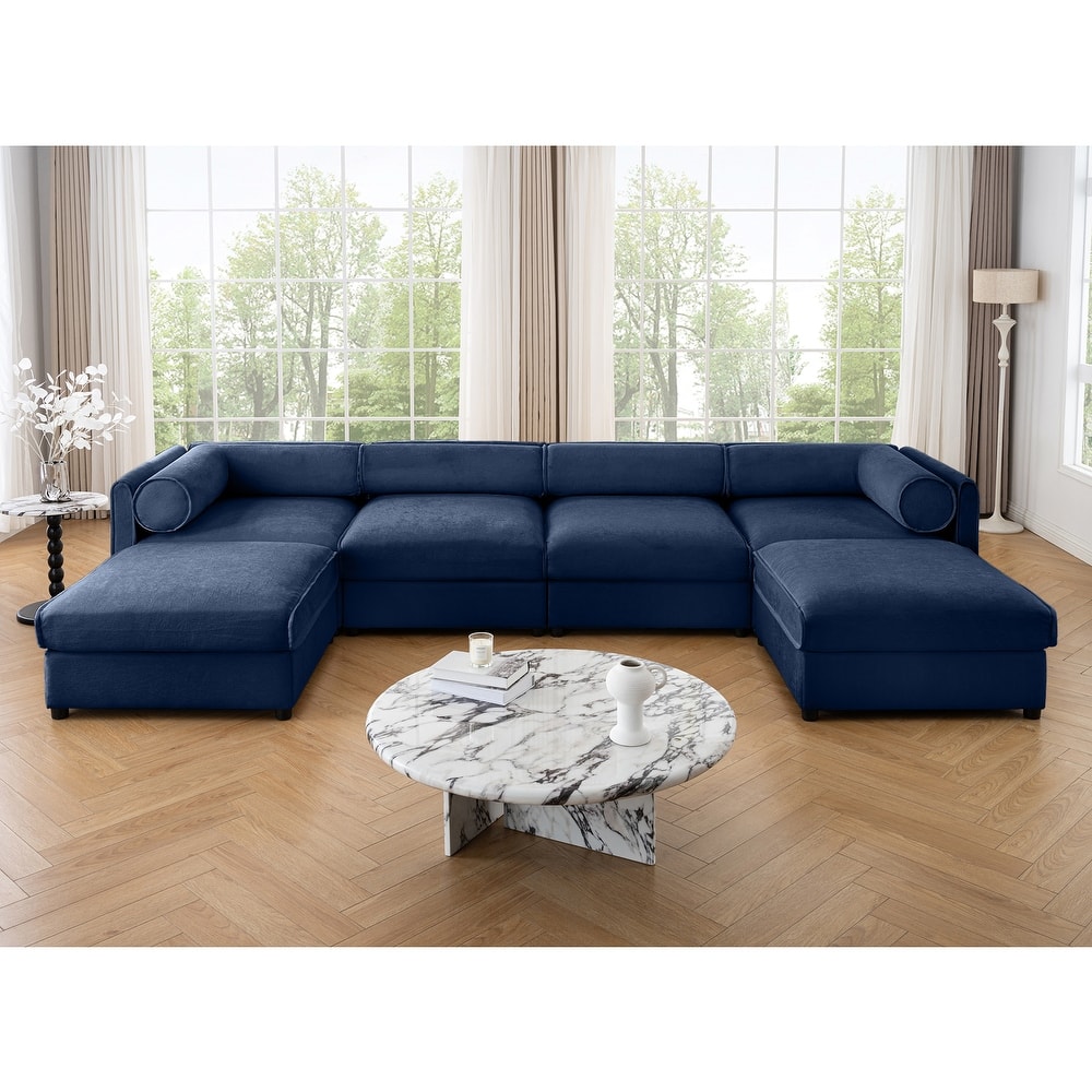 Modern 6-Piece U-Shaped Modular Sofa with Storage & 2 Storage Ottoman