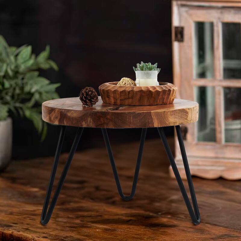 Teak Wood Round Plant Stand Table - 15.74" x 15.74"x 11.96"