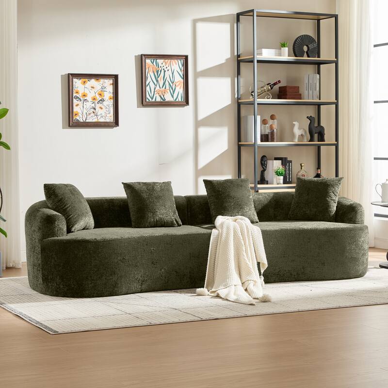 Curved Loveseat Sofa, 110'' Chenille 2-Seater Couch Deep Seat Sectional Couch with 3 Plush Pillows