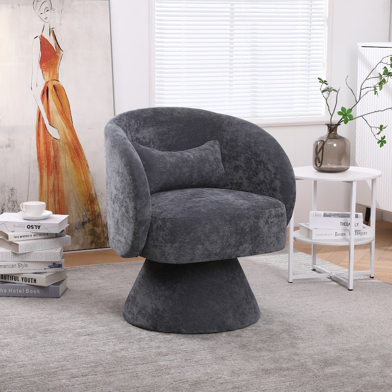 Swivel Round Barrel Chair in Fabric with Curved Backrest and Thick Padded Seat