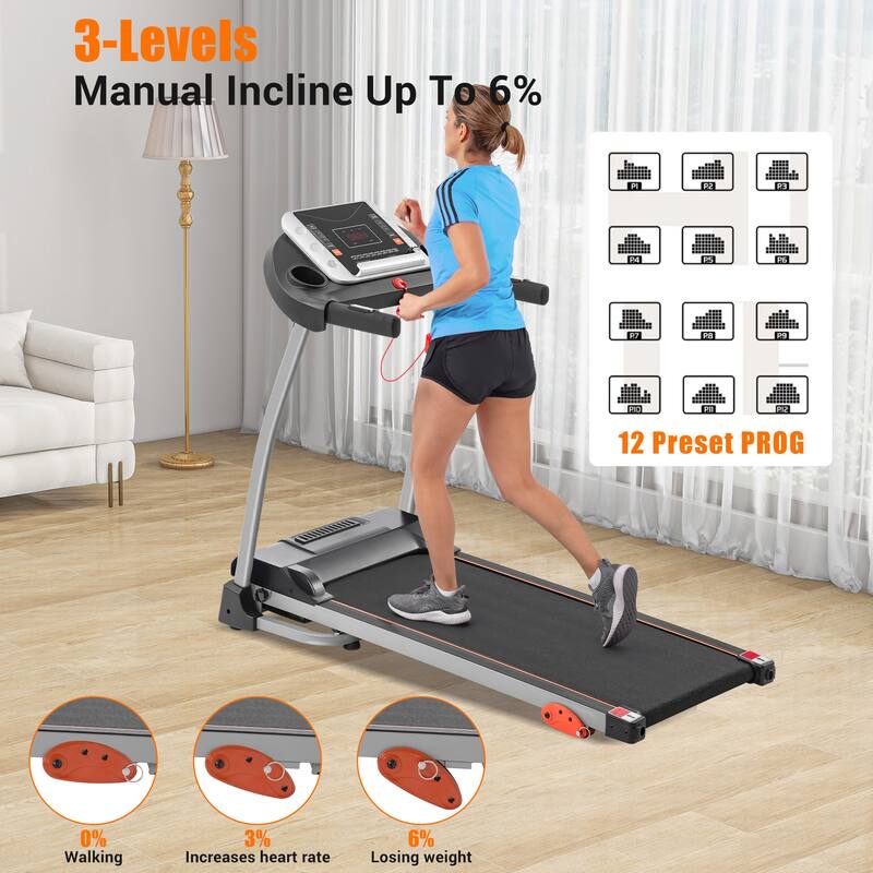 Easy Folding Treadmill for Home Use, 2.5HP Electric Running, Jogging & Walking Machine with Device Holder & Pulse Sensor