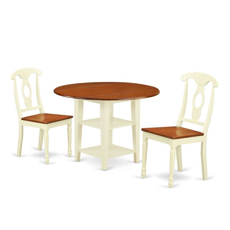 HomeStock 3-Piece Buttermilk and Cherry Finish Round Solid Wood Top Dining Table Set