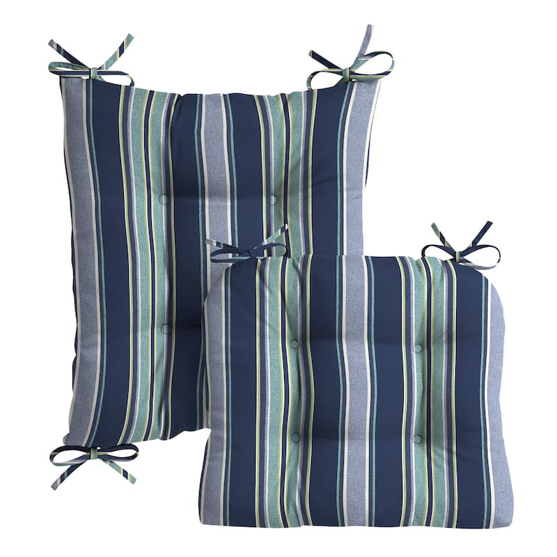 ARDEN Plush Indoor/Outdoor Rocking Chair Cushion Set - 18 x 20 - Sapphire Aurora Blue Stripe