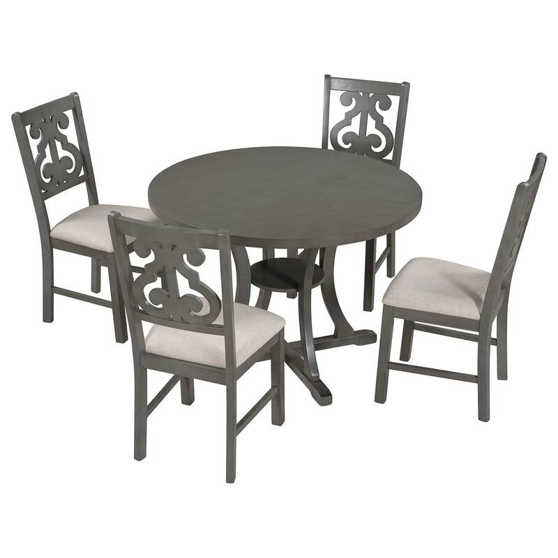 5 PCS Round Dining Table Set for 4 with Fabric Chairs