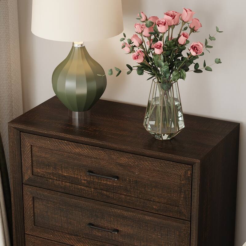 Modern 3-Drawer Wood Dresser for Bedroom, Wide Storage Chest with Metal Handles, Nightstand Cabinet