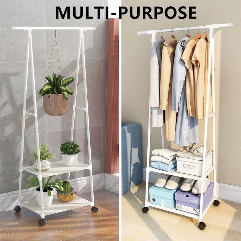 Clothes Rack Small Metal Garment Rack with Shelves - 21.65"D x 21.65"W x 62.99"H
