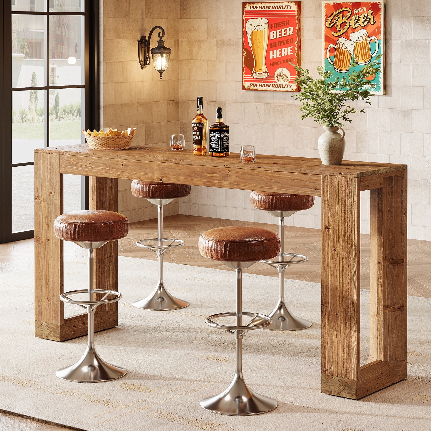 63-Inch Solid Wood Bar Table for Home Bar/ Kitchen/ Bistro - 63-Inch Long