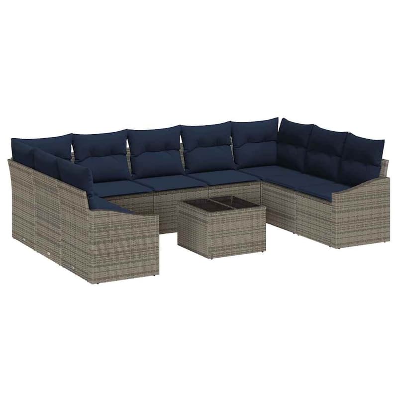 vidaXL 10 Piece Garden Sofa Set with Cushions - 113.8×70.3×27.2