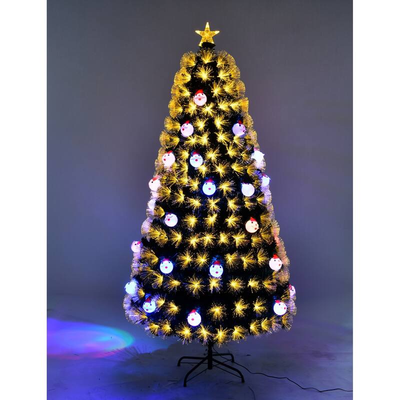 6 ft Pre Lit Fiber Optic Artificial Christmas Tree with Star Topper 8 Lighting Modes and Snowflake Ornaments