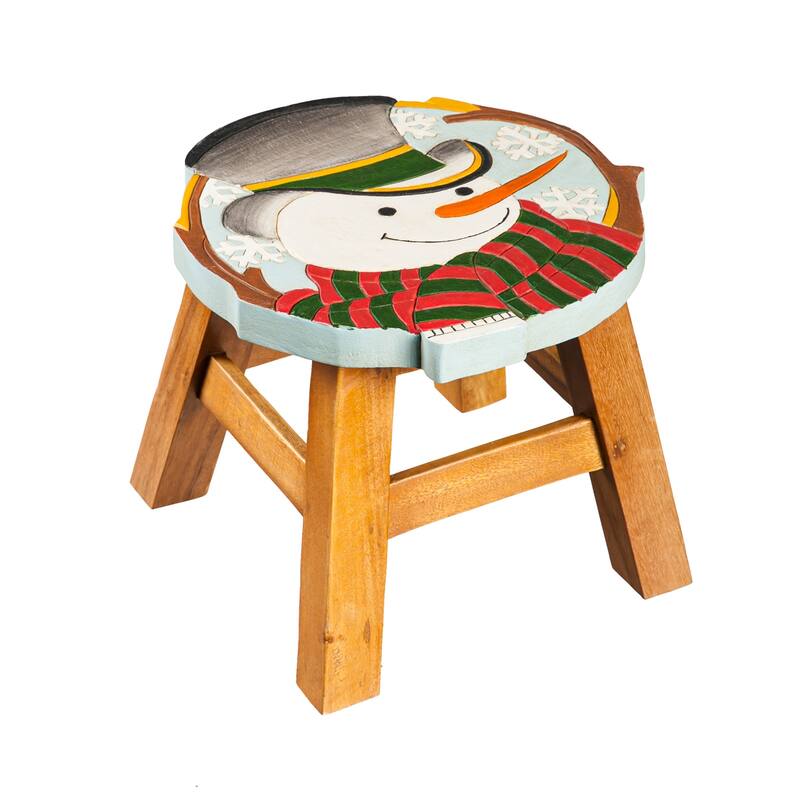 10 in. Hand-Carved Acacia Wood Holiday Footstool