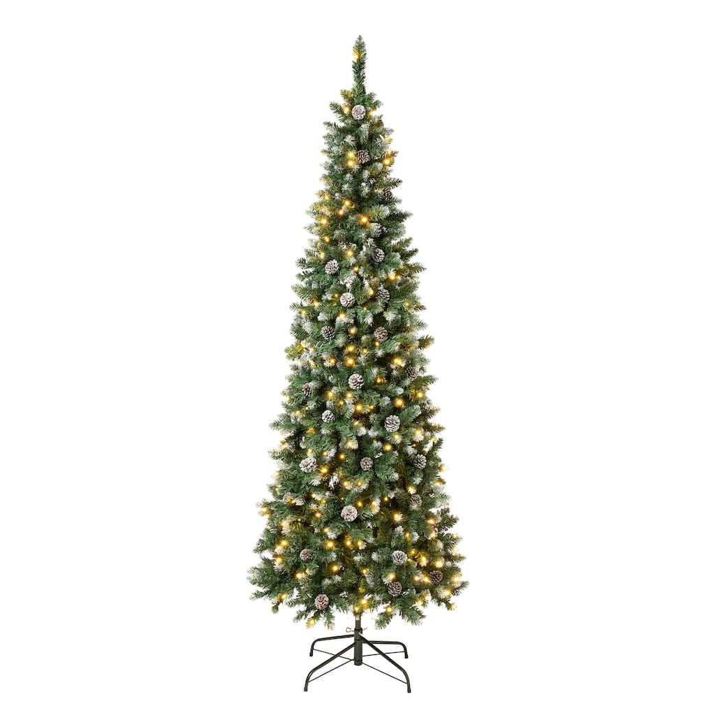 National Tree Company 7.5 ft. Oakley Hills Snow Slim Tree with LED Lights - 7.5 Foot