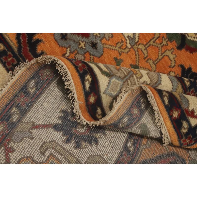 Hand-knotted Transitional Wool Carpet Orange Oushak Rug Floral Oriental Area Rug - 9' 9'' X 7' 10''