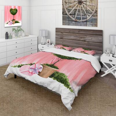 Designart 'Heart Shaped Valentine House Plant' Farmhouse Duvet Cover Set
