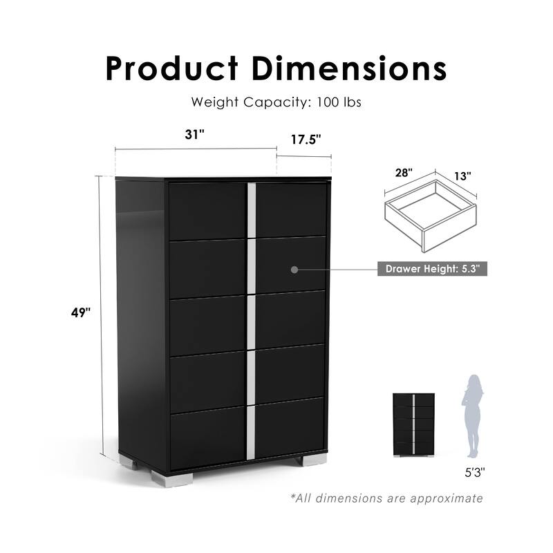 Furniture of America Erina Modern 3-Piece Glossy Chest and 2 Nightstand Bedroom Set