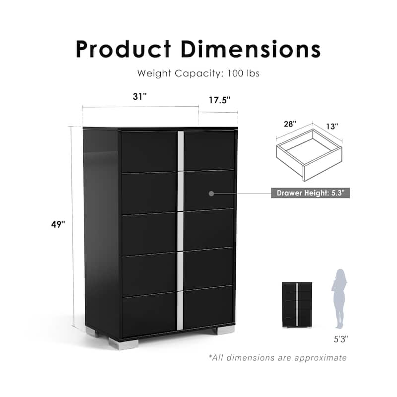 Furniture of America Erina Modern Glossy 5-Drawer Chest