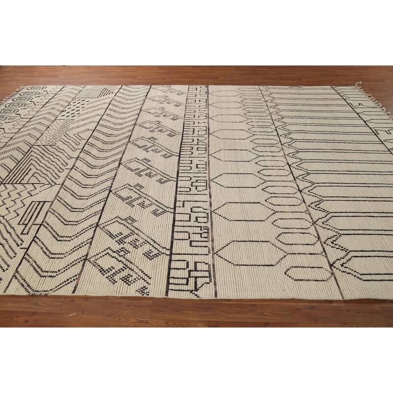 Geometric Moroccan Oriental Area Rug Hand-Knotted Wool Carpet - 8'9"x 12'6"