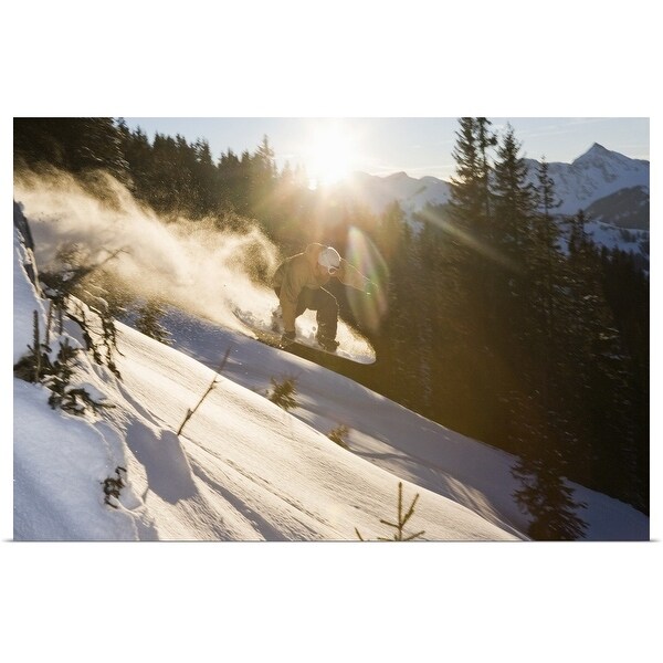 "A snowboarder jumping" Poster Print