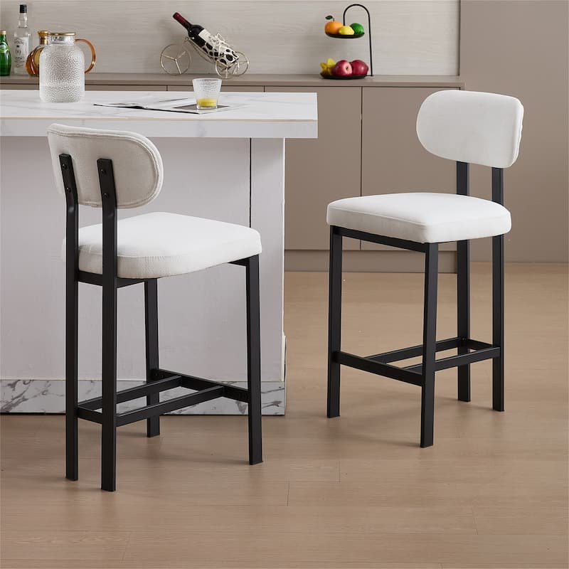 Modern Upholstered Fabric Barstools with Metal Legs (Set of 2)