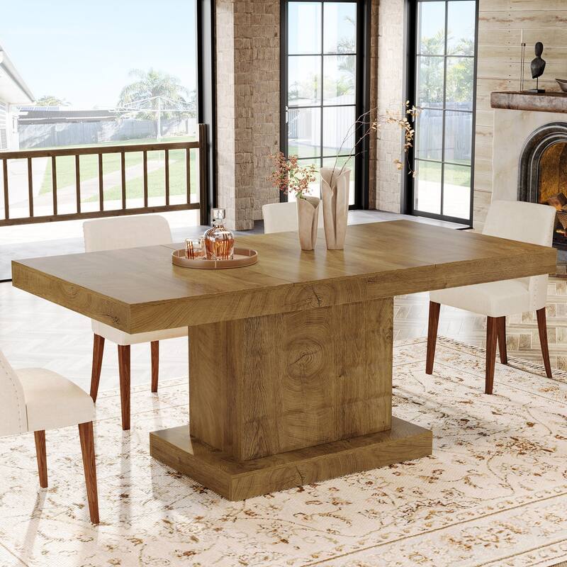 63'' Dining Table for 4-6, Farmhouse Wooden Rectangular Dinner Table